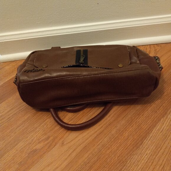 Volcom Brown Leather Shoulder Bag Vintage Look - Picture 11 of 12
